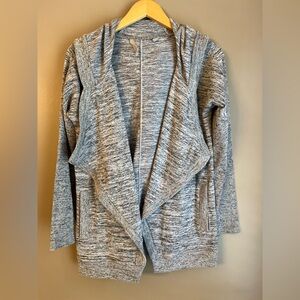 Athleta Marled Gray Hooded Blissful Wrap Cardigan Sweater w/Pockets, S